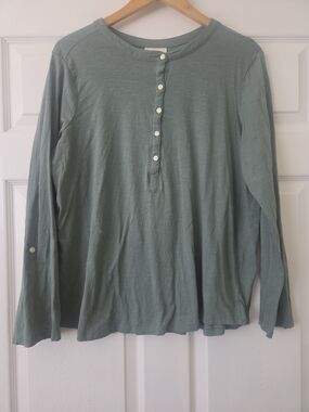Style & Co. Long-Sleeve Henley in Sage Green